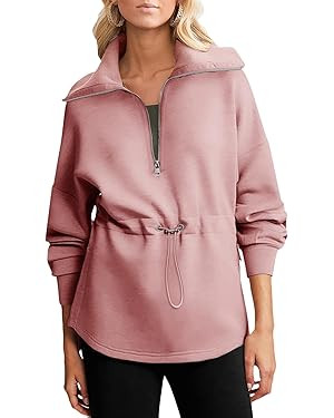 Dokotoo Womens Oversized Sweatshirts Half Zip Drawstring Waist Long Sleeve Side Slits Casual Pull... | Amazon (US)