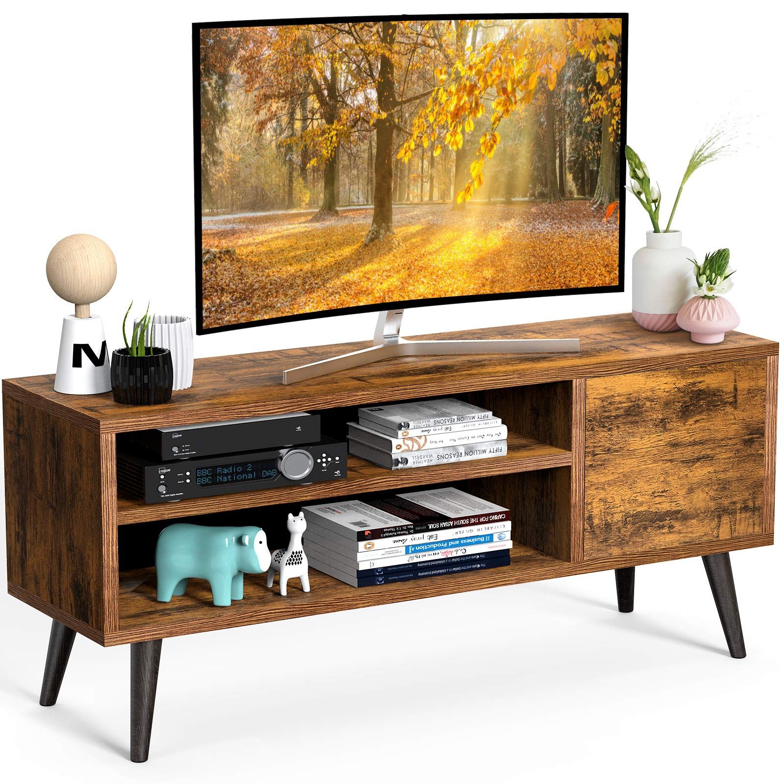 TV Console Table with Storage for TVs up to 55 Inch, Retro TV Stand for Media Cable Box Gaming Co... | Amazon (US)