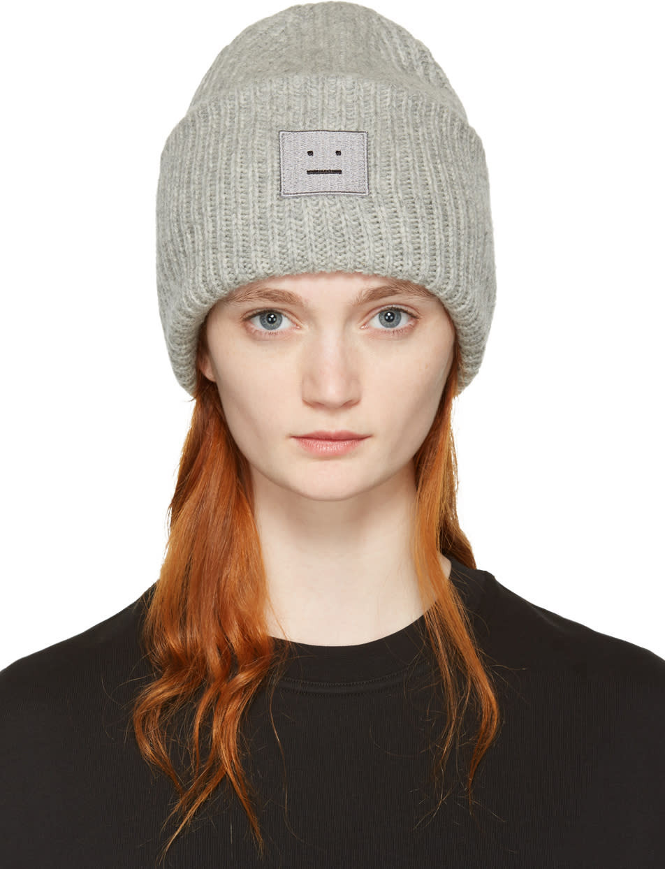 Acne Studios Grey Pansy H Beanie | SSENSE