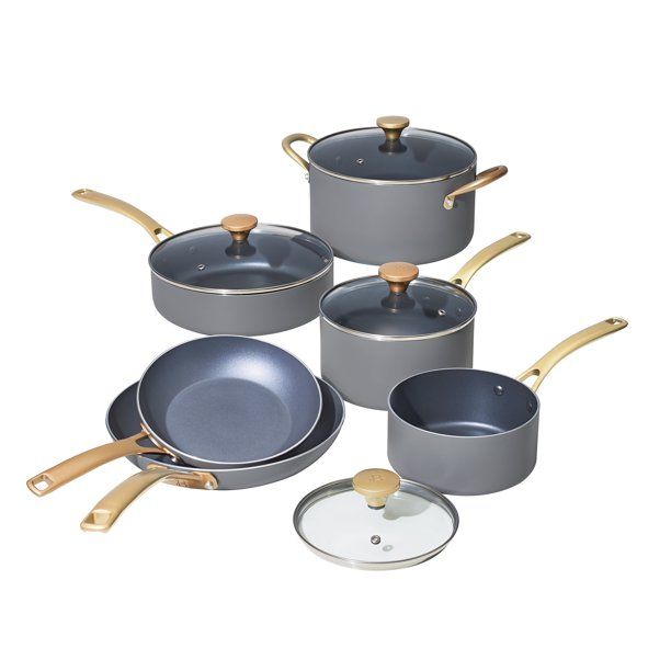 Beautiful 10 PC Cookware Set, Grey Smoke by Drew Barrymore | Walmart (US)