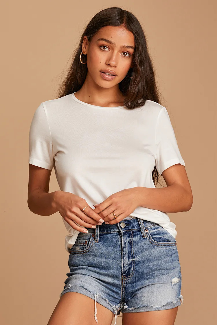 Troublemaker Medium Wash Distressed High-Rise Denim Shorts | Lulus (US)