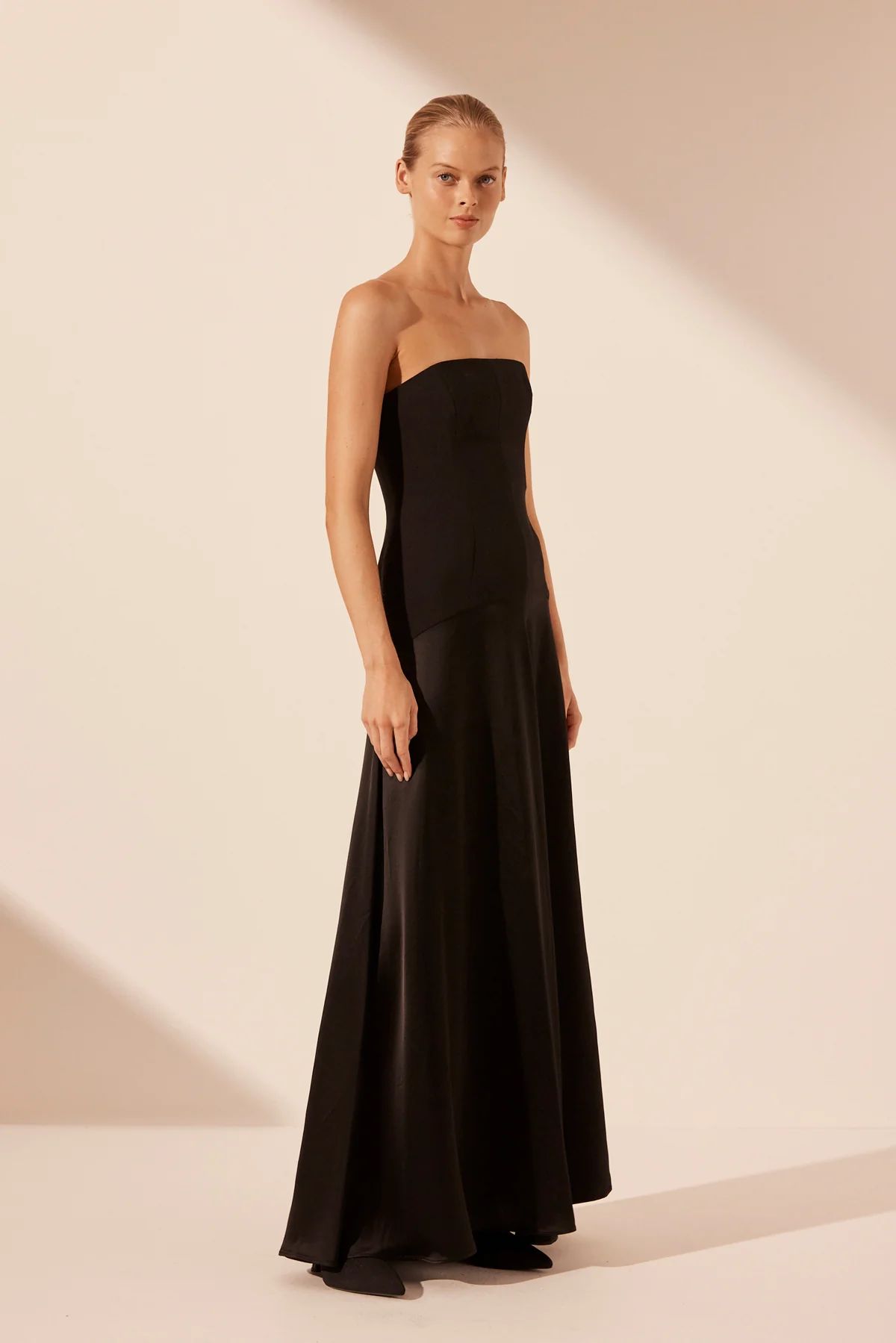 ADRI STRAPLESS PANELLED MAXI DRESS | BLACK | DRESSES | SHONA JOY | Shona Joy