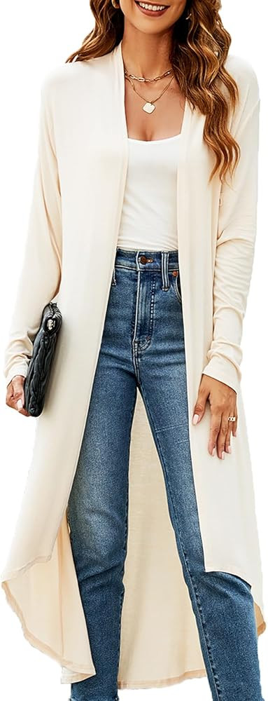 Womens Fall Casual Long Cardigan Draped Open Front Lightweight Long Sleeve Cardigan Duster with Pock | Amazon (US)