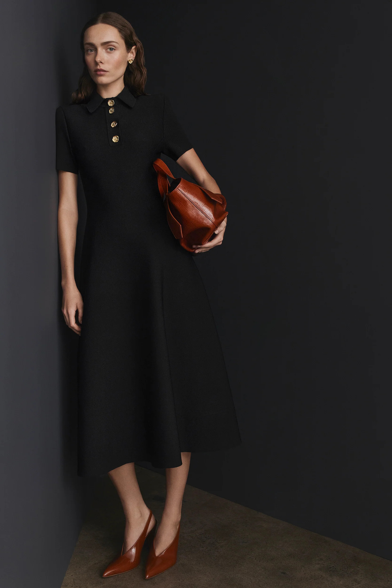 CREPE KNIT POPPY SHIRT DRESS - BLACK - Scanlan Theodore | Scanlan Theodore AU