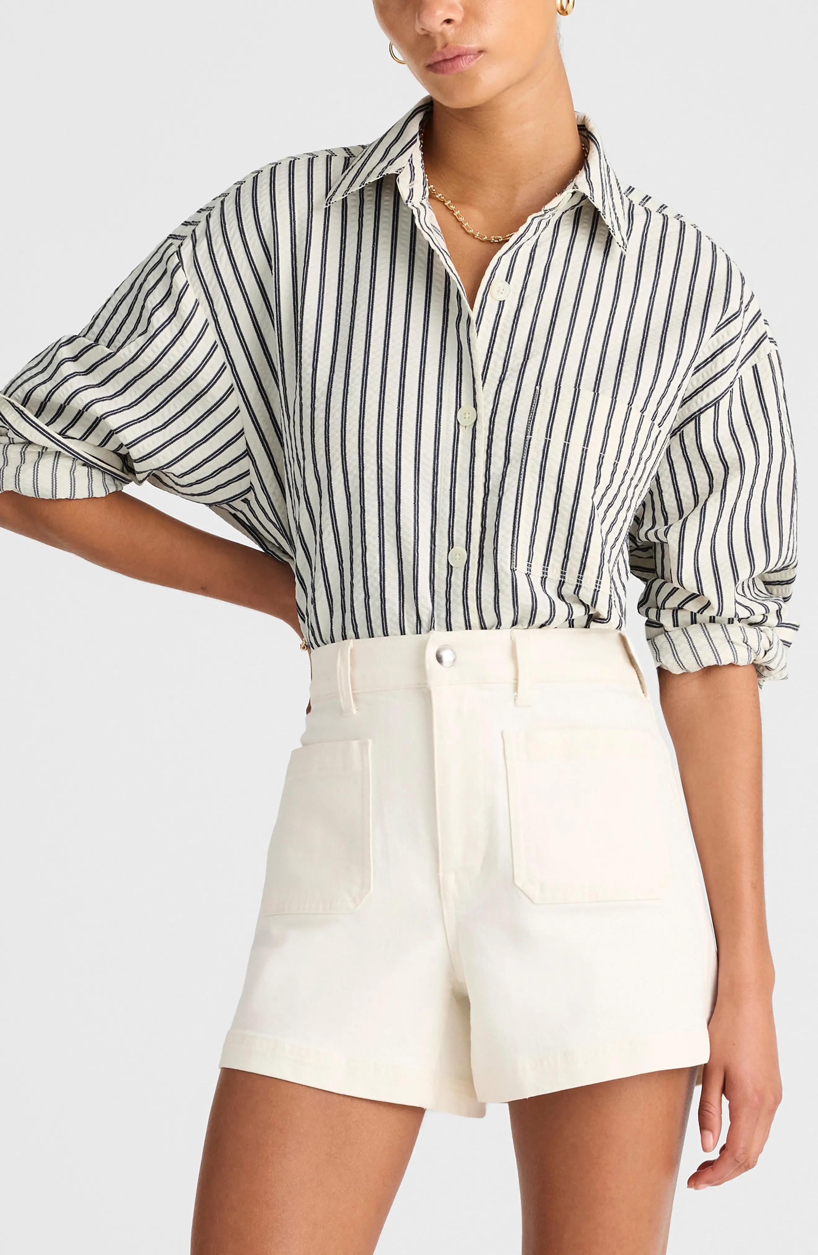 Madewell Straight-Hem Shirt in Seersucker in Grey Variegated Stripe at Nordstrom Rack, Size Medium | Nordstrom Rack