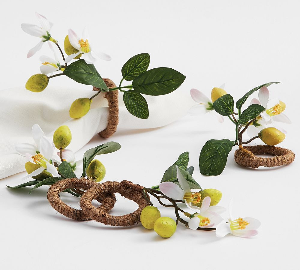 Monique Lhuillier Lemon Blossom Napkin Rings - Set of 4 | Pottery Barn (US)