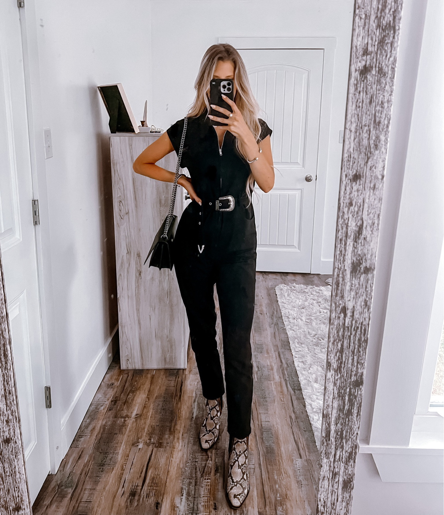 My favorite black denim jumpsuit! This was my intro to fall outfit, but it’s also perfect for a concert, pumpkin patch, or more casual client meetings. I threw on my favorite snake print boots, an all black Gucci purse, and my best Yurman bracelets. 

#LTKSeasonal #LTKHalloween #LTKGiftGuide