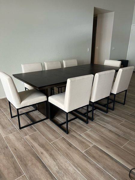 New dining table for 8! Loved the modern look of this WE Anton table dupe for a fraction of the price! Chairs are super comfortable  