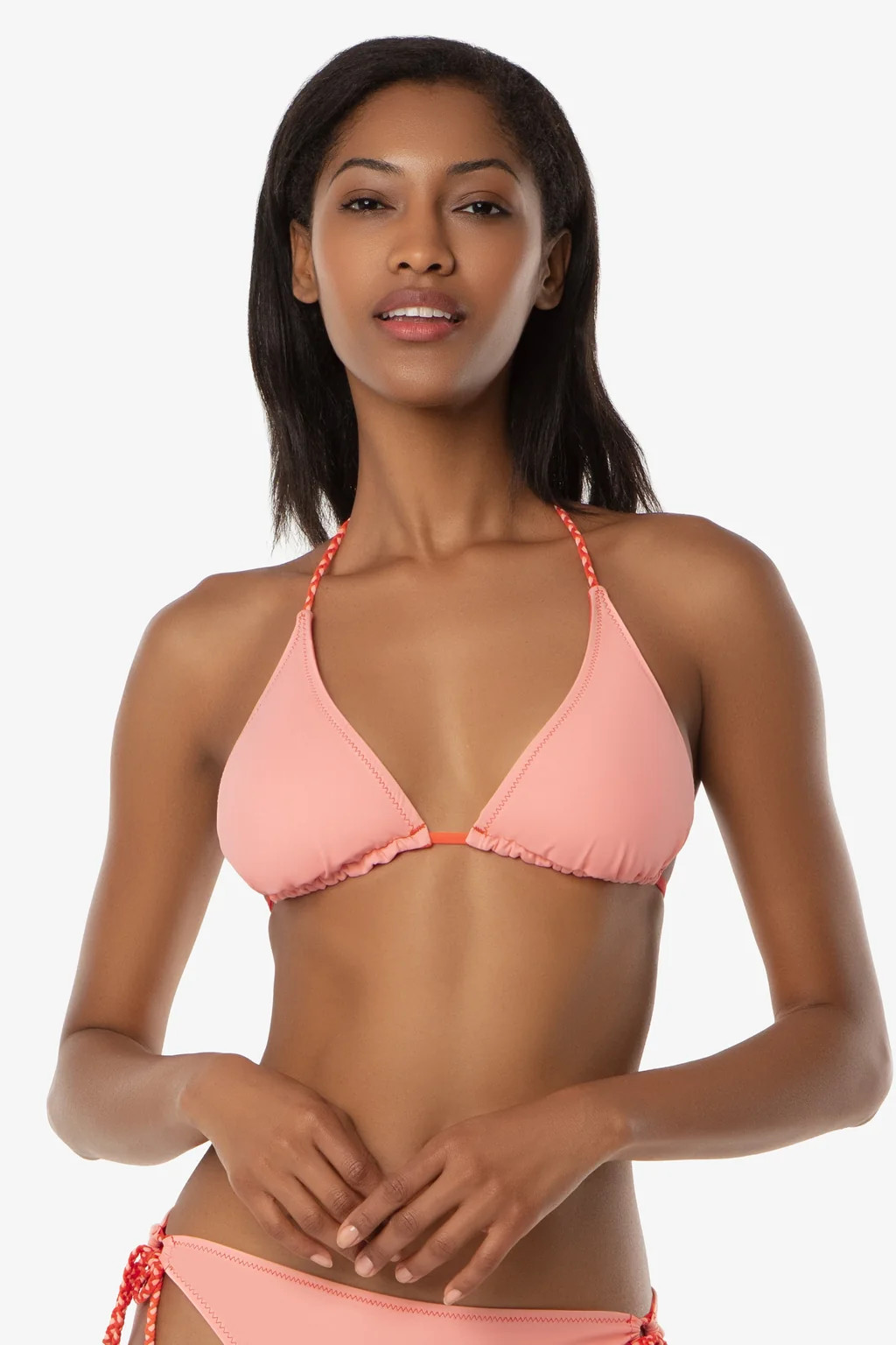 Reversible String Bikini Top With Braid  |  Textured Tropical Coral | Helen Jon