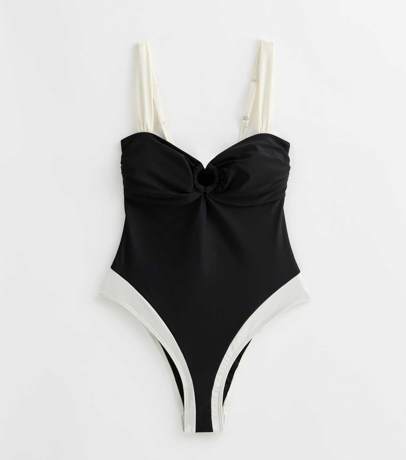 Black Contrast Trim Ring Front Swimsuit | New Look | New Look (UK)