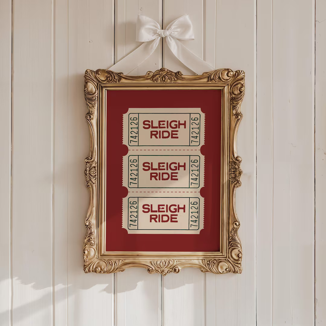 Sleigh Ride Ticket Christmas Print Red Holiday Decor - Etsy | Etsy (US)