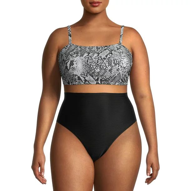 Time and Tru Women’s and Women's Plus Size Snakeskin Bralette Bikini Swimsuit Top | Walmart (US)