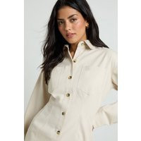 boohoo Women's Chambray Cinched Shirt in Ecru | Size: 12 | Denim | boohoo (US & Canada)