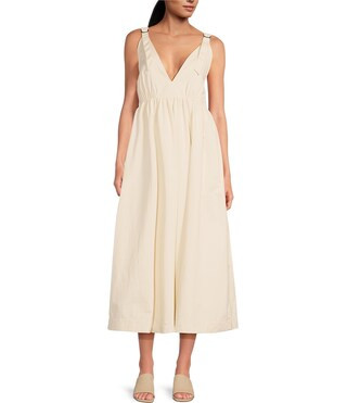 Sleeveless V-Neck Side Pockets Parachute A-Line Midi Dress | Dillard's