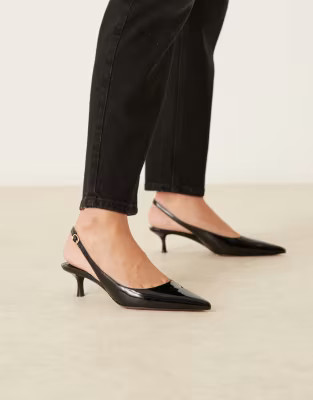 Mango faux leather pointed low heeled slingback in black | ASOS (Global)