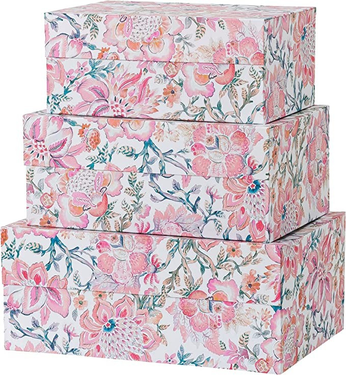 Soul & Lane Sturdy Decorative Storage Pink Cardboard Boxes with Magnetic Lids Closure | Chinoiser... | Amazon (US)
