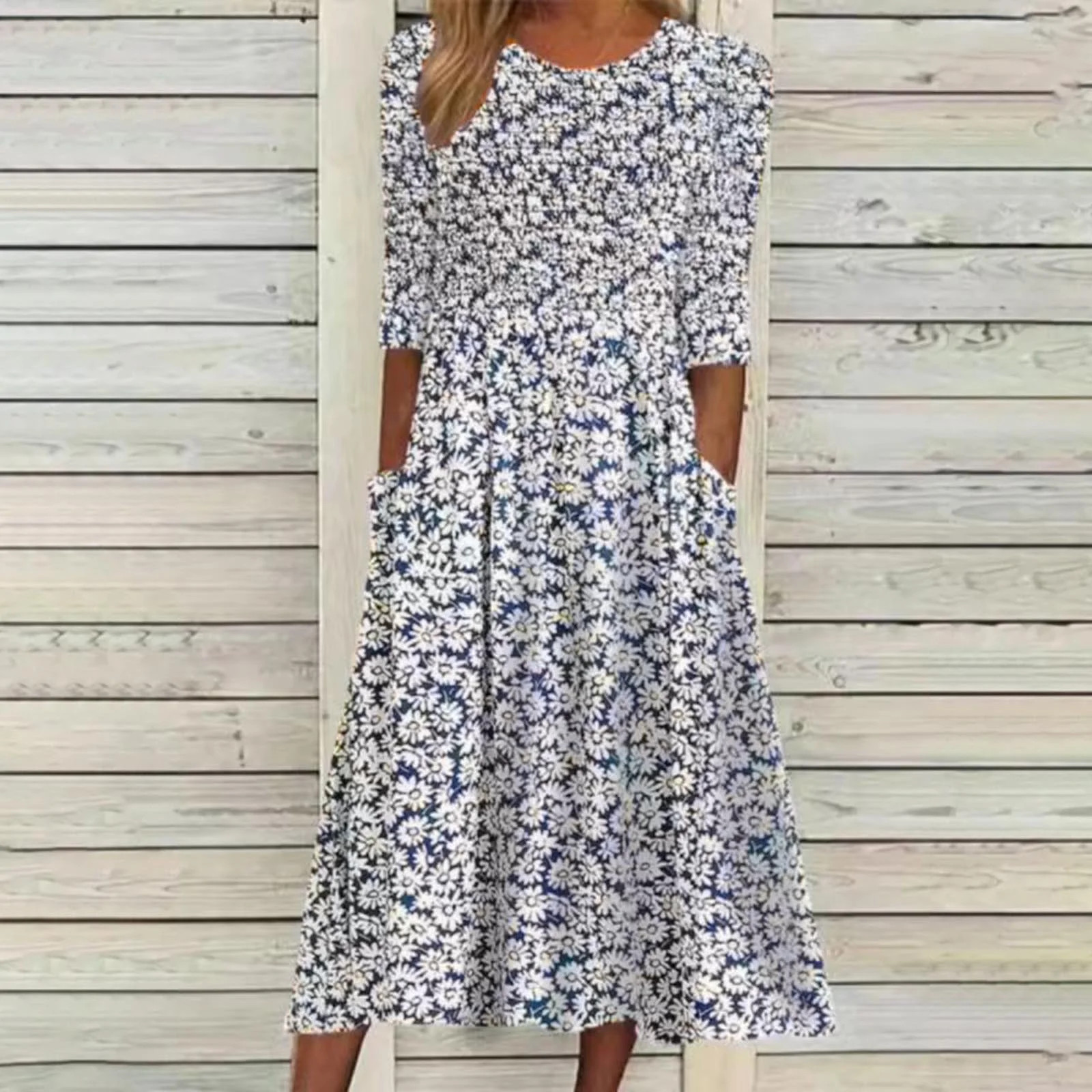 jovati Long Sleeve Dress Women Women Fashion Quarter Sleeve Round-Neck Pocket Printing Ladies Lon... | Walmart (CA)