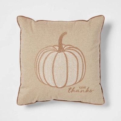 Embroidered Pumpkin Square Throw Pillow Neutral - Threshold&#8482; | Target