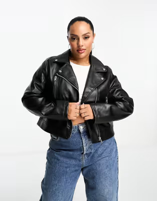 ASOS DESIGN Curve ultimate faux leather biker jacket in black | ASOS (Global)
