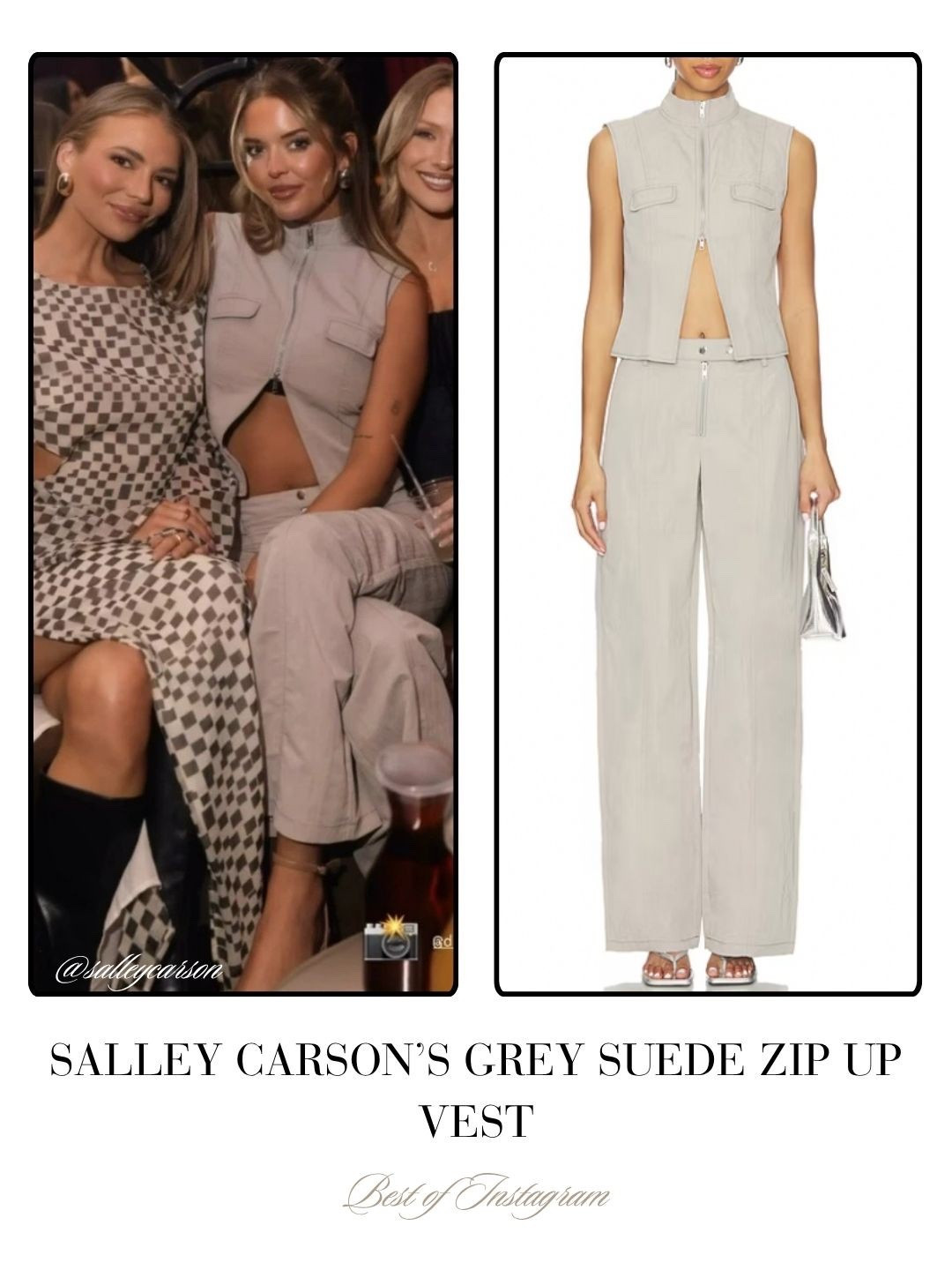 Salley Carson’s Grey Suede Zip Up Vest and Pants 📸 = @salleycarson