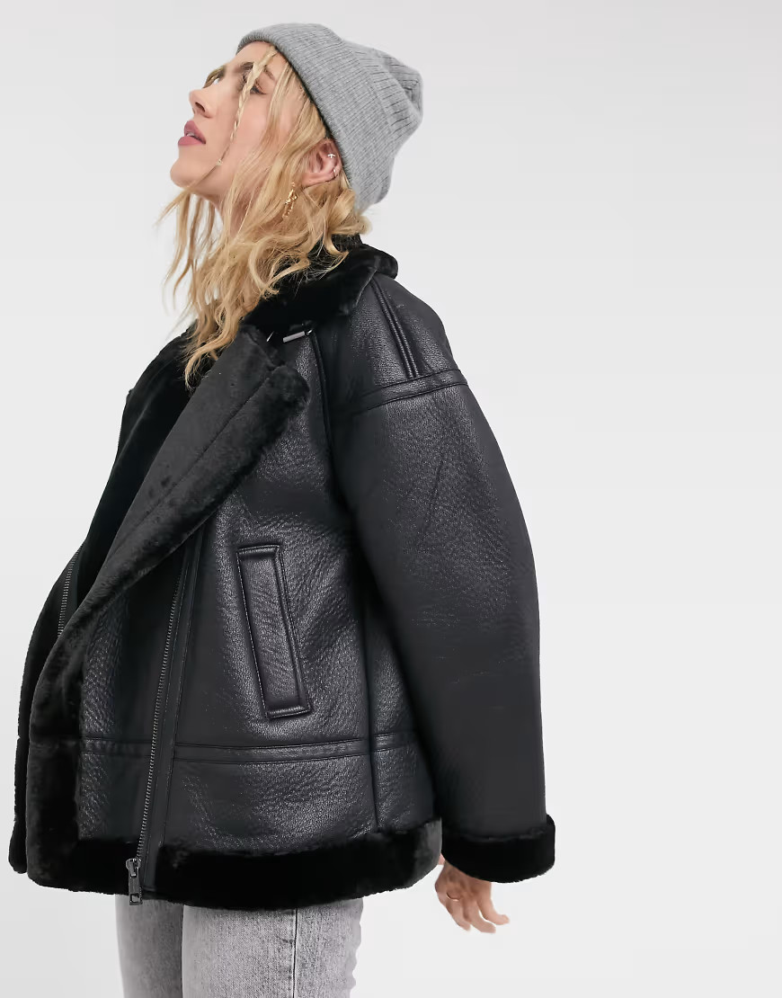Whistles faux fur biker jacket in black | ASOS (Global)