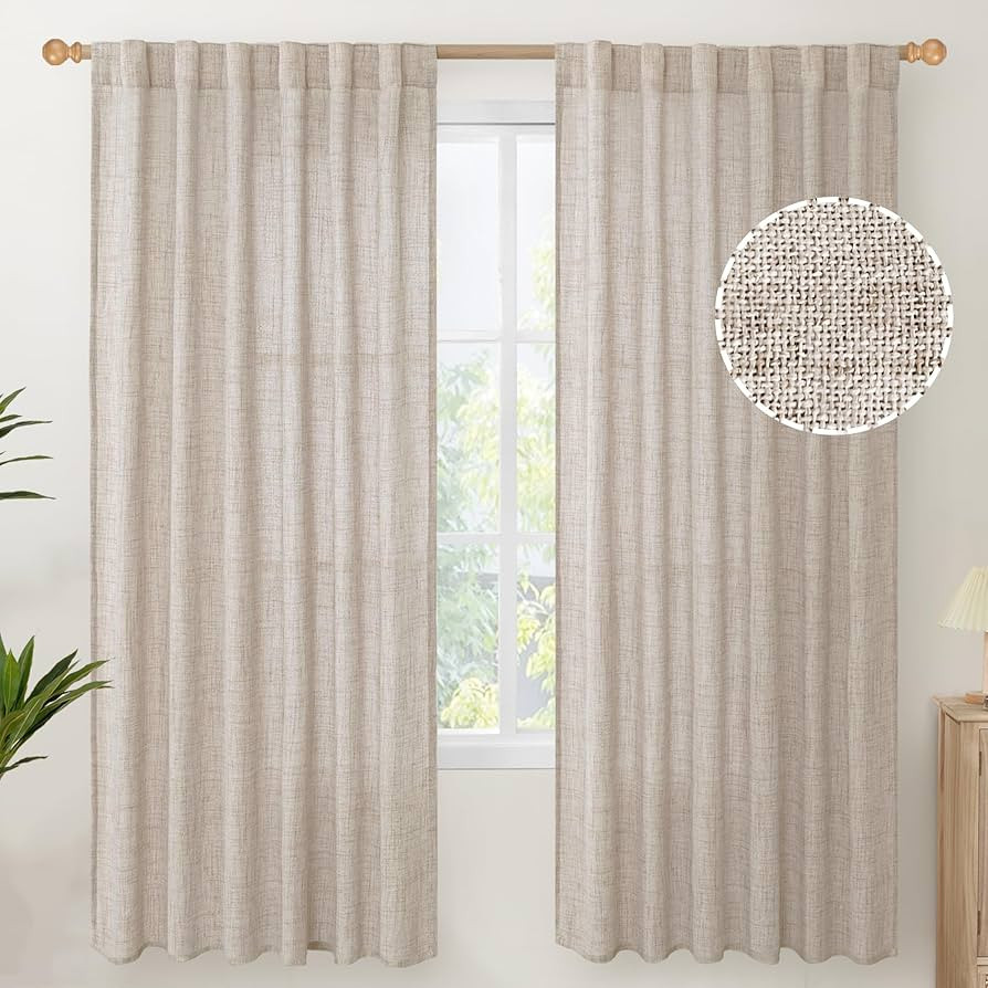 YoungsTex Natural Linen Curtains 72 Inch Length 2 Panels for Living Room - Rod Pocket Light Filte... | Amazon (US)