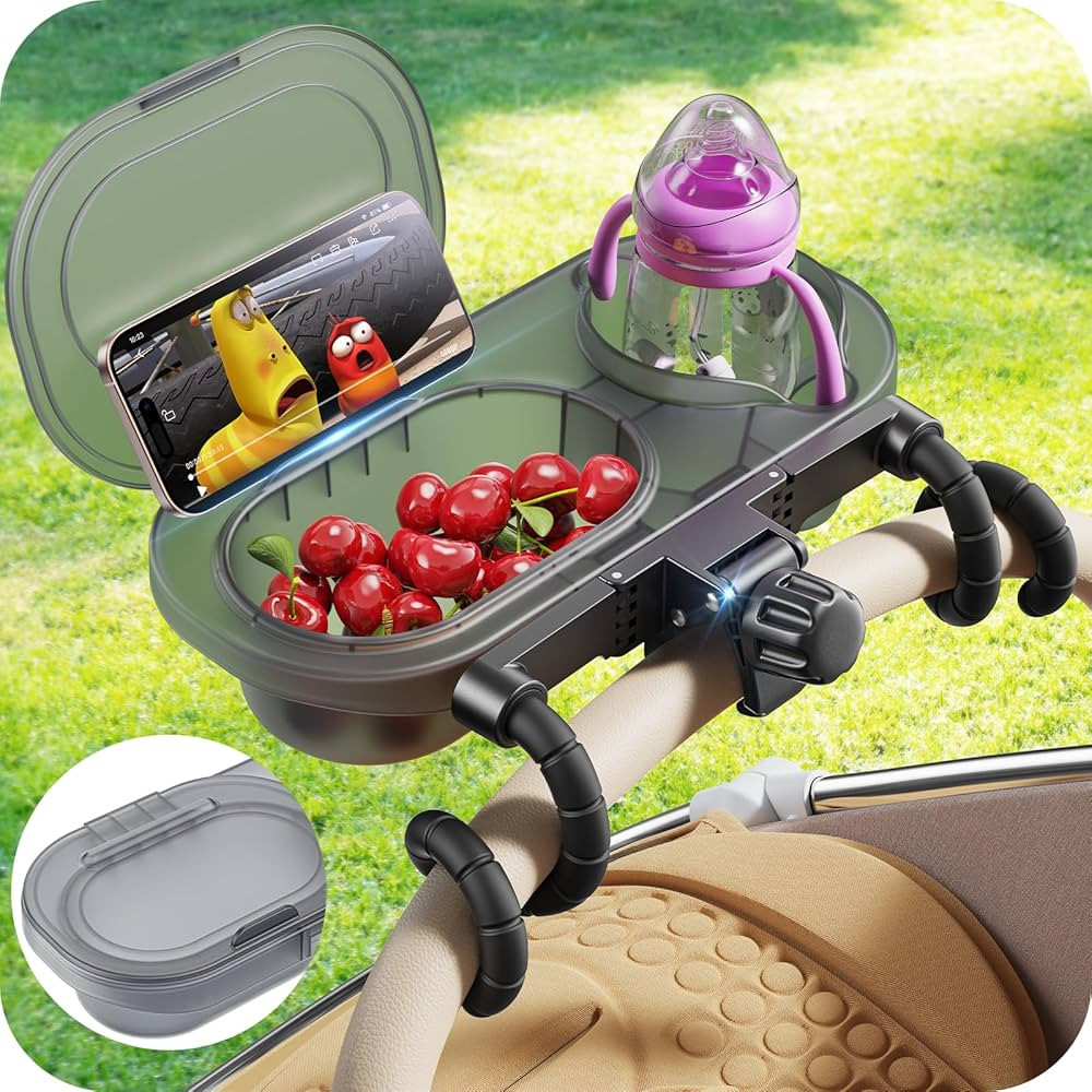 3-in-1 Universal Stroller Snack Tray Attachment with Dust Cover Sturdy Stroller Cup Snack Holder ... | Amazon (US)