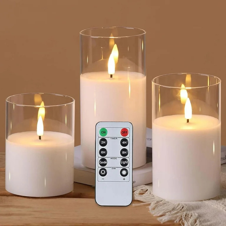 HIDAWN Flameless Candles Flickering with Remote and Timer,3D Wick Acrylic Electric Fake Candles, ... | Walmart (US)