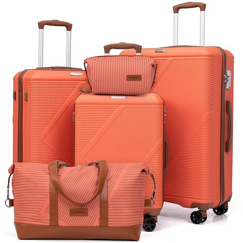 CONCEPTEN Luggage Sets 5 Piece, Suitcases With Wheels, Lightweight Travel Luggage Set With TSA Lock, ABS Hardshell Carry On Suitcase Set, Tangerine | Amazon (US)