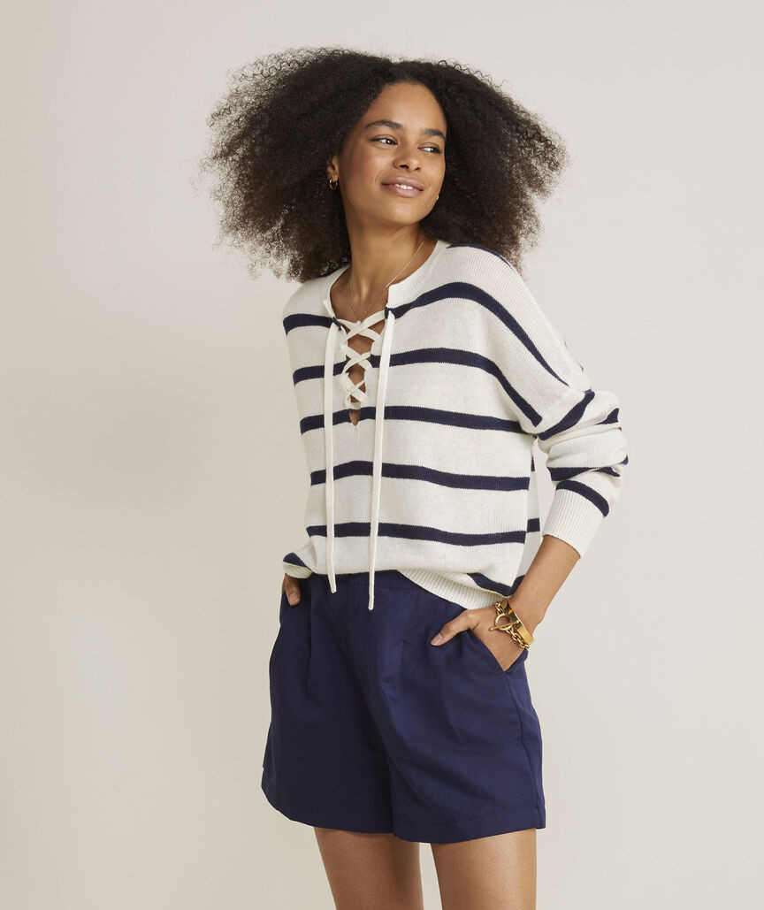 Linen Cashmere Lace-Up Crewneck Sweater | vineyard vines