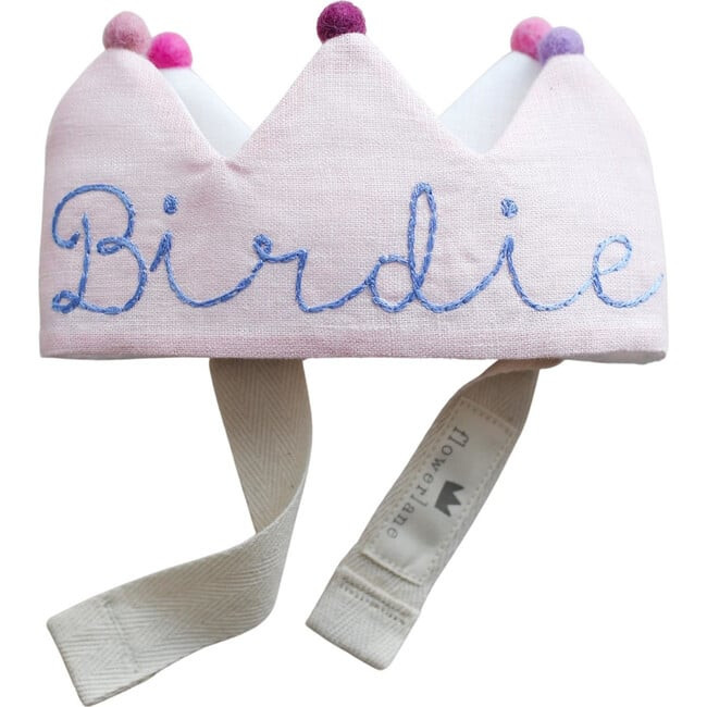 Soft Pink Linen Crown, Multicolored Pom Poms | Maisonette