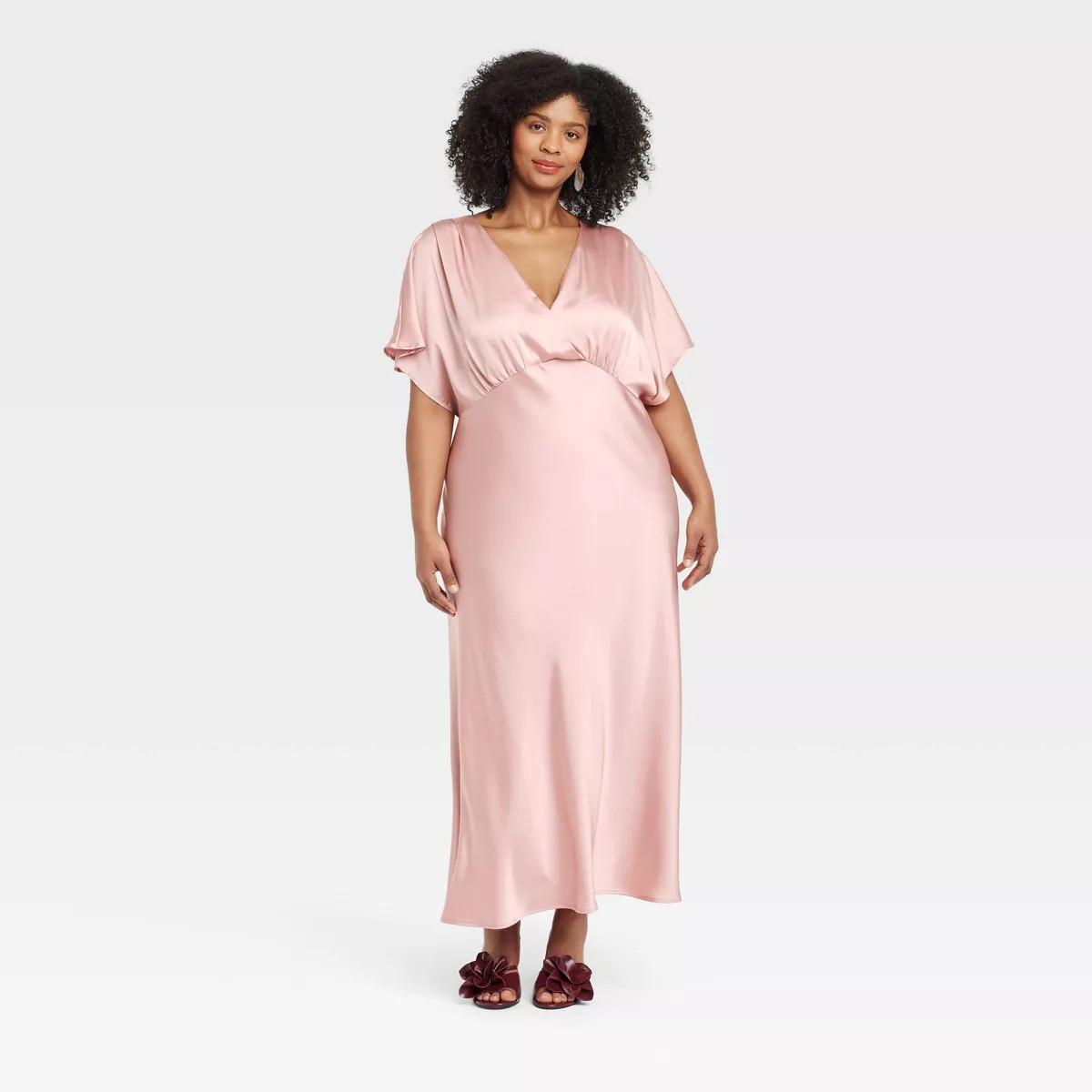 Women's Satin Flutter Short Sleeve Maxi A-Line Dress - A New Day™ | Target