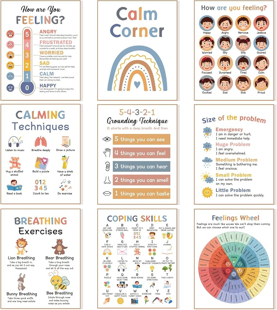 9 Calming Corner Posters Classroom, Calm Down Corner Feelings Chart for Kids, Mental Health Poste... | Amazon (US)
