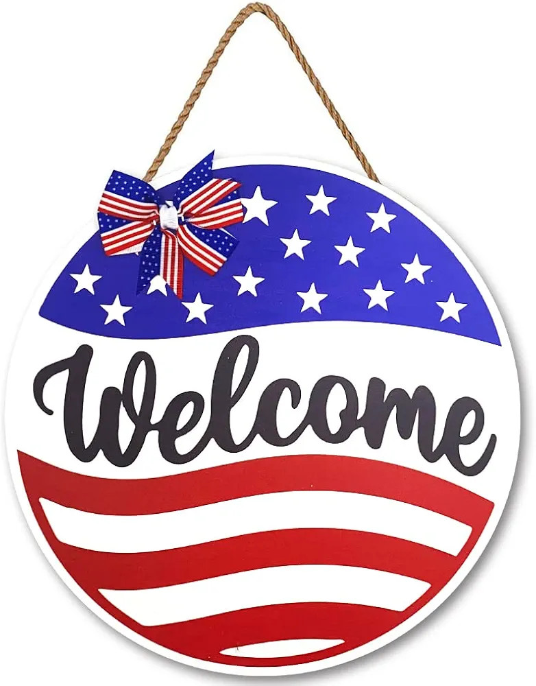 4th of July Welcome Sign America Patriotic Sign for Front Door Decor, American Stars Stripes Wood... | Amazon (US)
