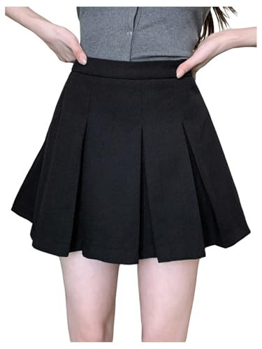 SOLY HUX Women's Pleated Skirt High Waisted A Line Casual Mini Skirts Plain Black Large | Amazon (US)