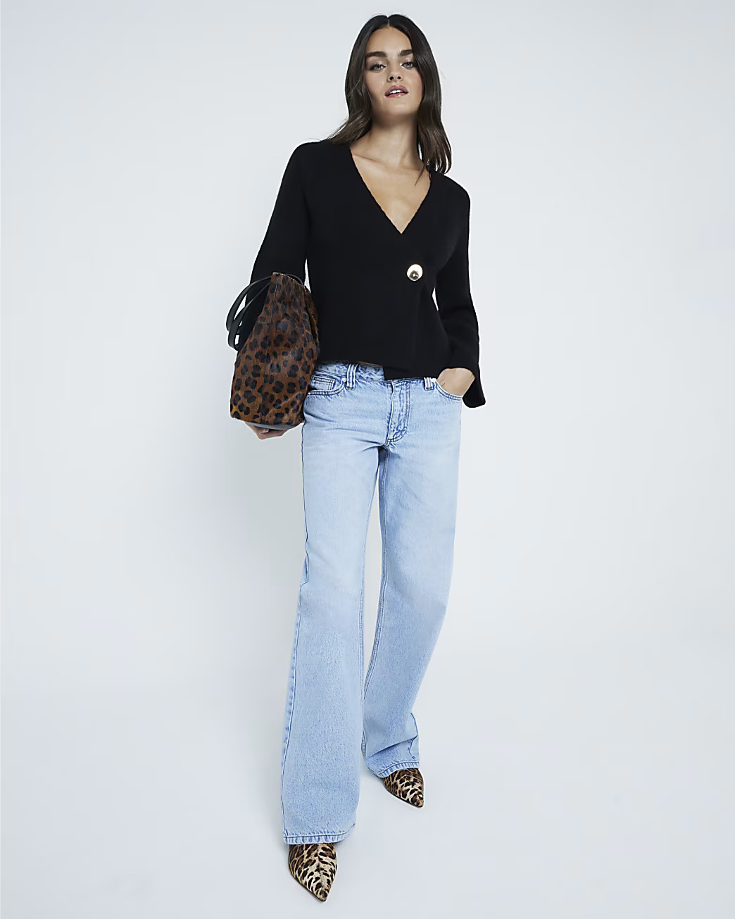 Black Asymmetric Button Up Cardigan | River Island (UK & IE)