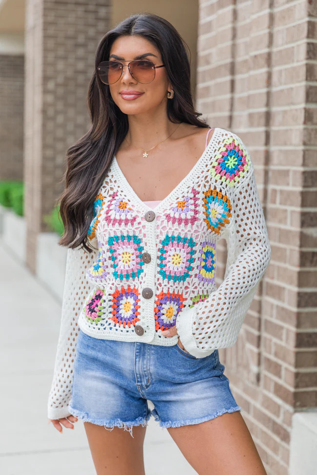 Evermore Elegance Cream Crochet Cardigan | Pink Lily