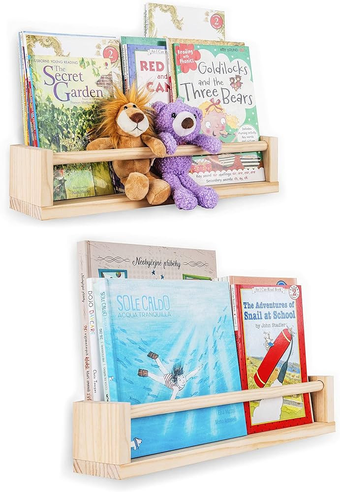 PMLYQ 2 Pack Wood Floating Nursery Shelves,Kitchen Spice Rack,Book Shelf Organizer (Natural Wood ... | Amazon (US)