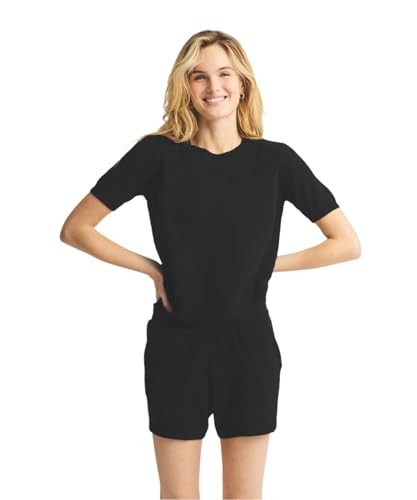 NAADAM Womens Lightweight Cashmere Short Sleeve Sweater, Black, M | Amazon (US)