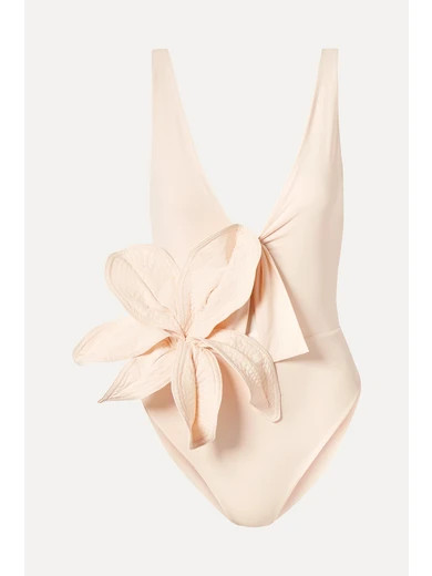 Johanna Ortiz - White Shades Embellished Tie-front Swimsuit - Pastel pink | NET-A-PORTER (US)