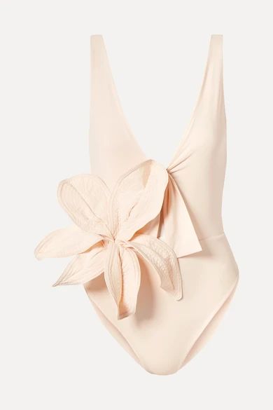 Johanna Ortiz - White Shades Embellished Tie-front Swimsuit - Pastel pink | NET-A-PORTER (US)