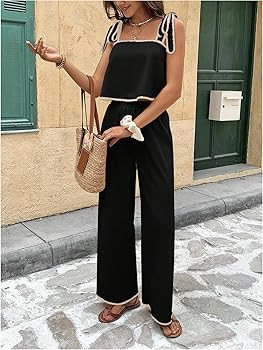 SOLY HUX Women's Summer Vacation 2 Piece Set Tie Shoulder Crop Top and Pants Travel Outfits | Amazon (US)