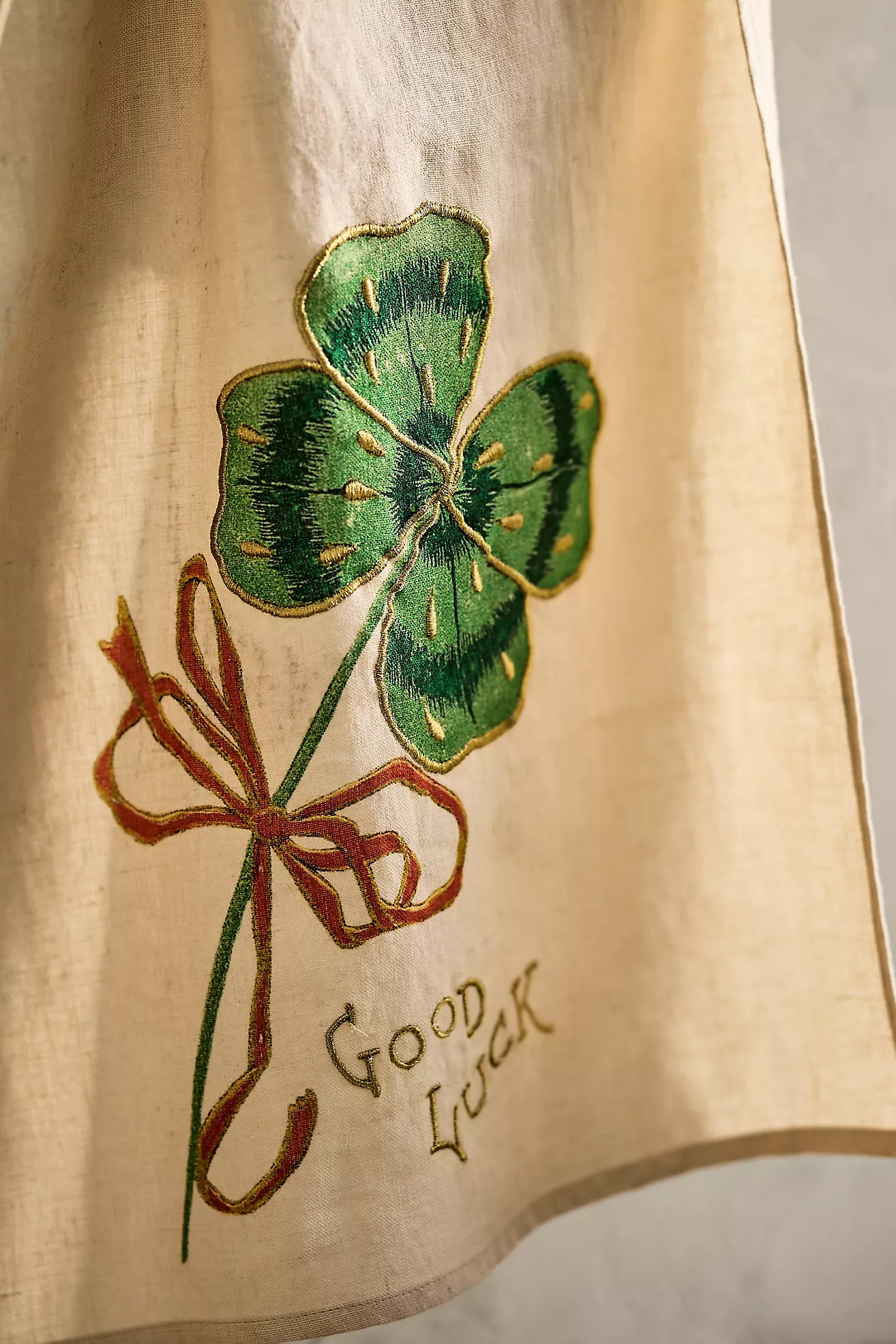 Lucky Shamrock Linen Dish Towel | Anthropologie (US)