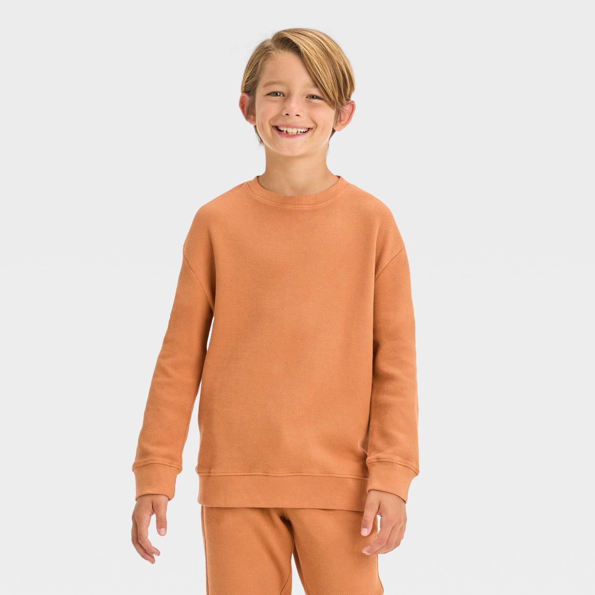 Boys' Solid Fleece Crewneck Pullover Sweatshirt - Cat & Jack™ Orange XS | Target