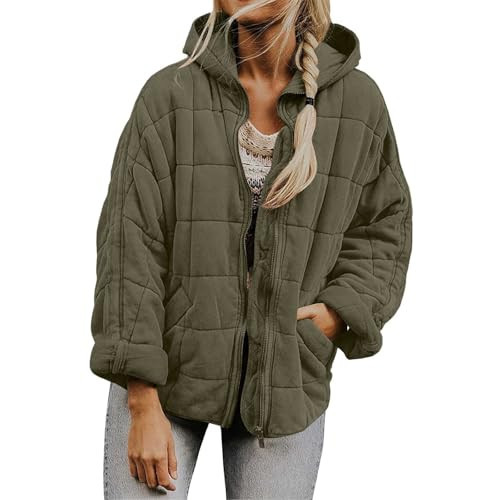Quilted Jackets for Women quilted puffer jacket Lightweight Zip Up Winter Coats Womens Pullover Packable Oversized Plus Size Jacket Coat Green | Amazon (US)