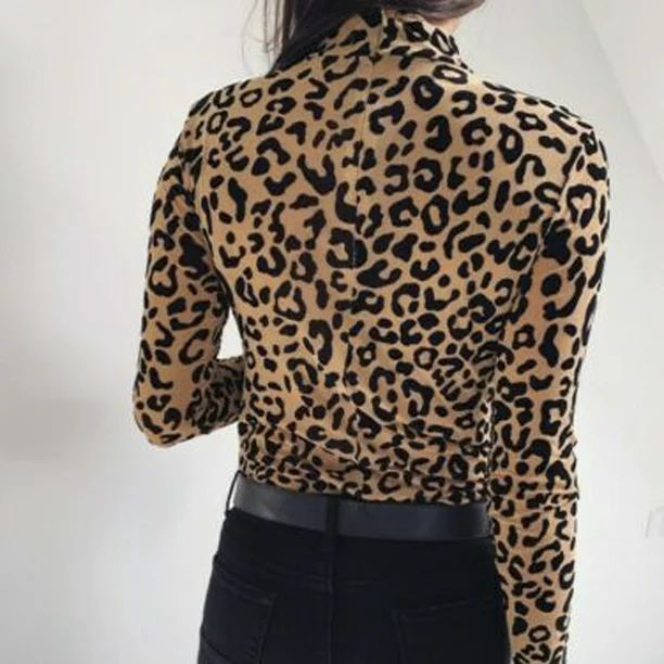 Loliuicca Womens Leopard Printed Tops Long Sleeve Half Turtleneck Casual Blouse | Walmart (US)