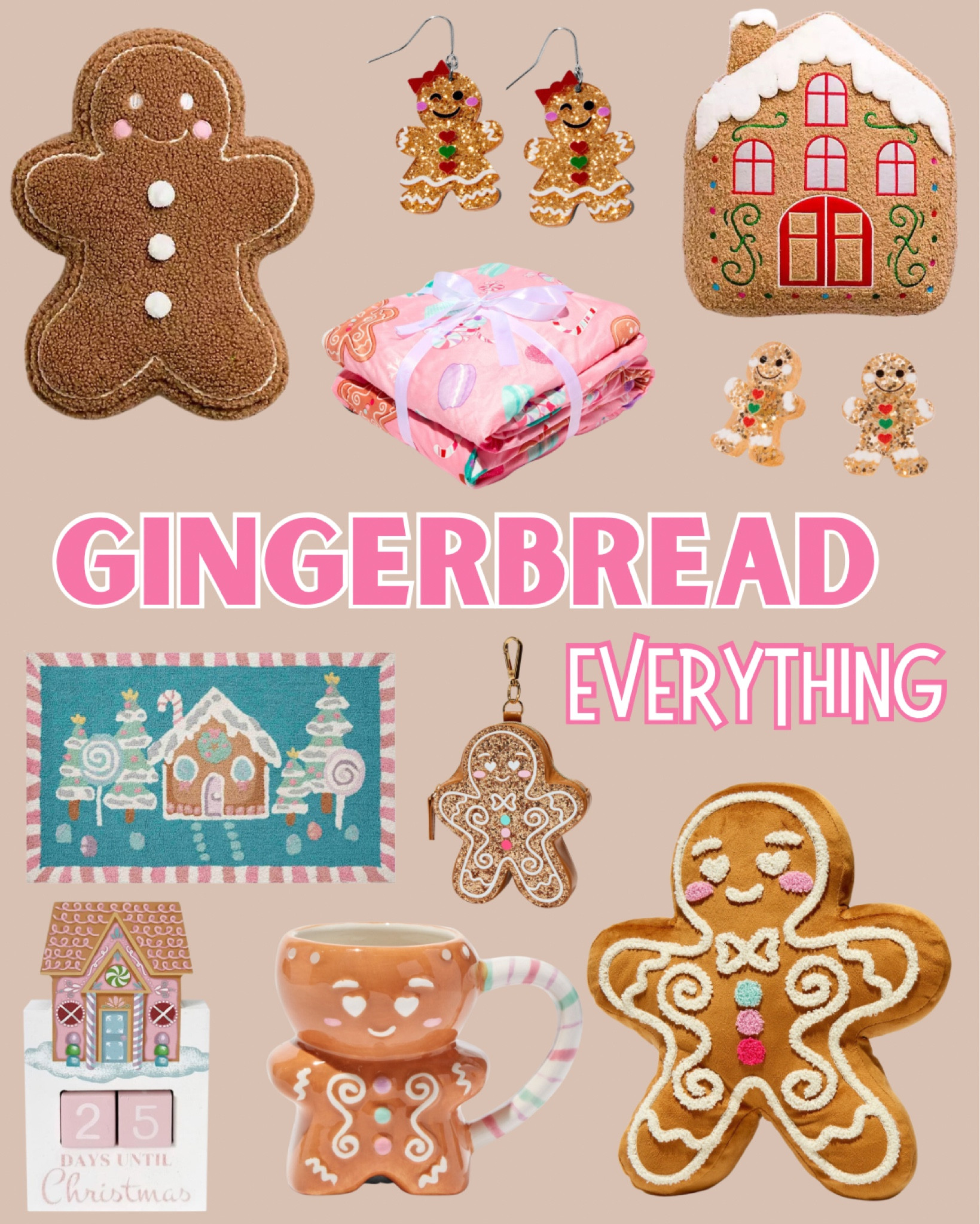Gingerbread pillows, gingerbread earrings, gingerbread door mats, gingerbread mug, gingerbread decor… I want it all! 🩷 

#LTKHoliday #LTKhome #LTKGiftGuide