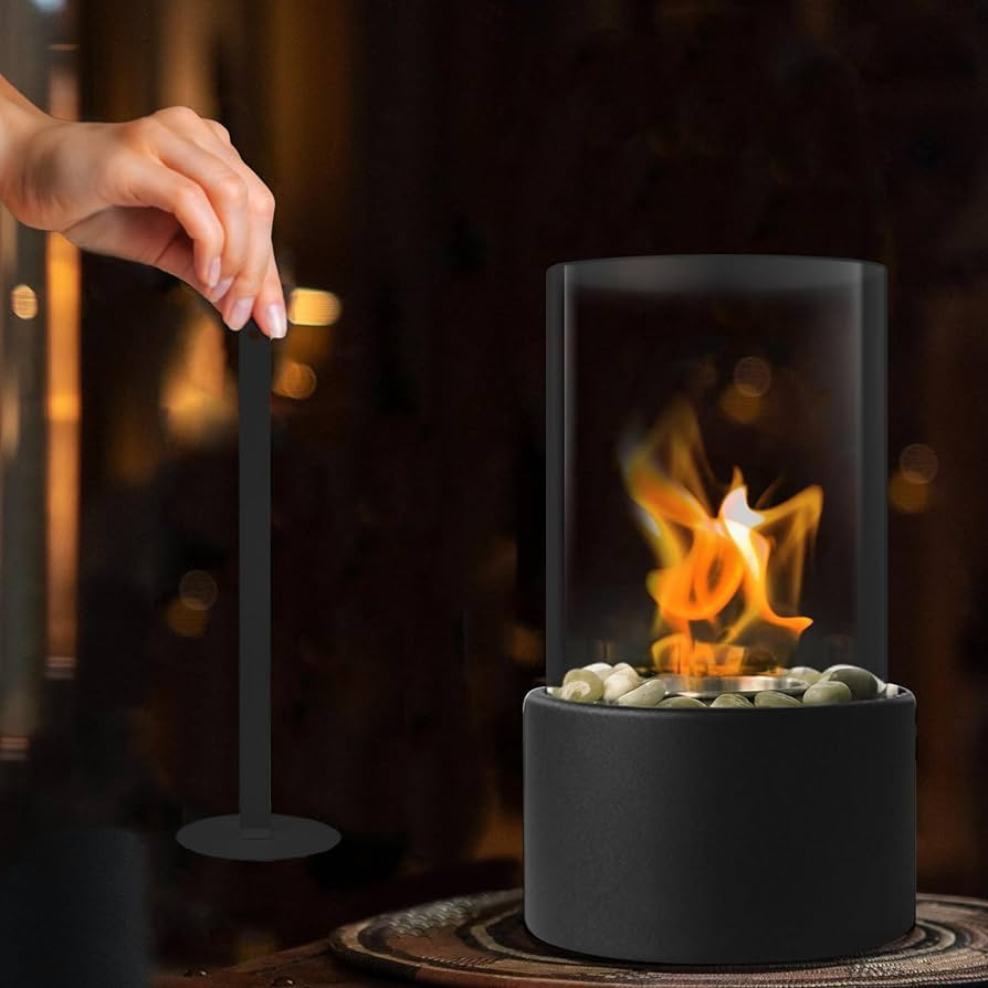 Tabletop Fire Pit for Indoor & Outdoor, Clean Burning Small Ethanol Table top Firepit with Cobble... | Amazon (US)
