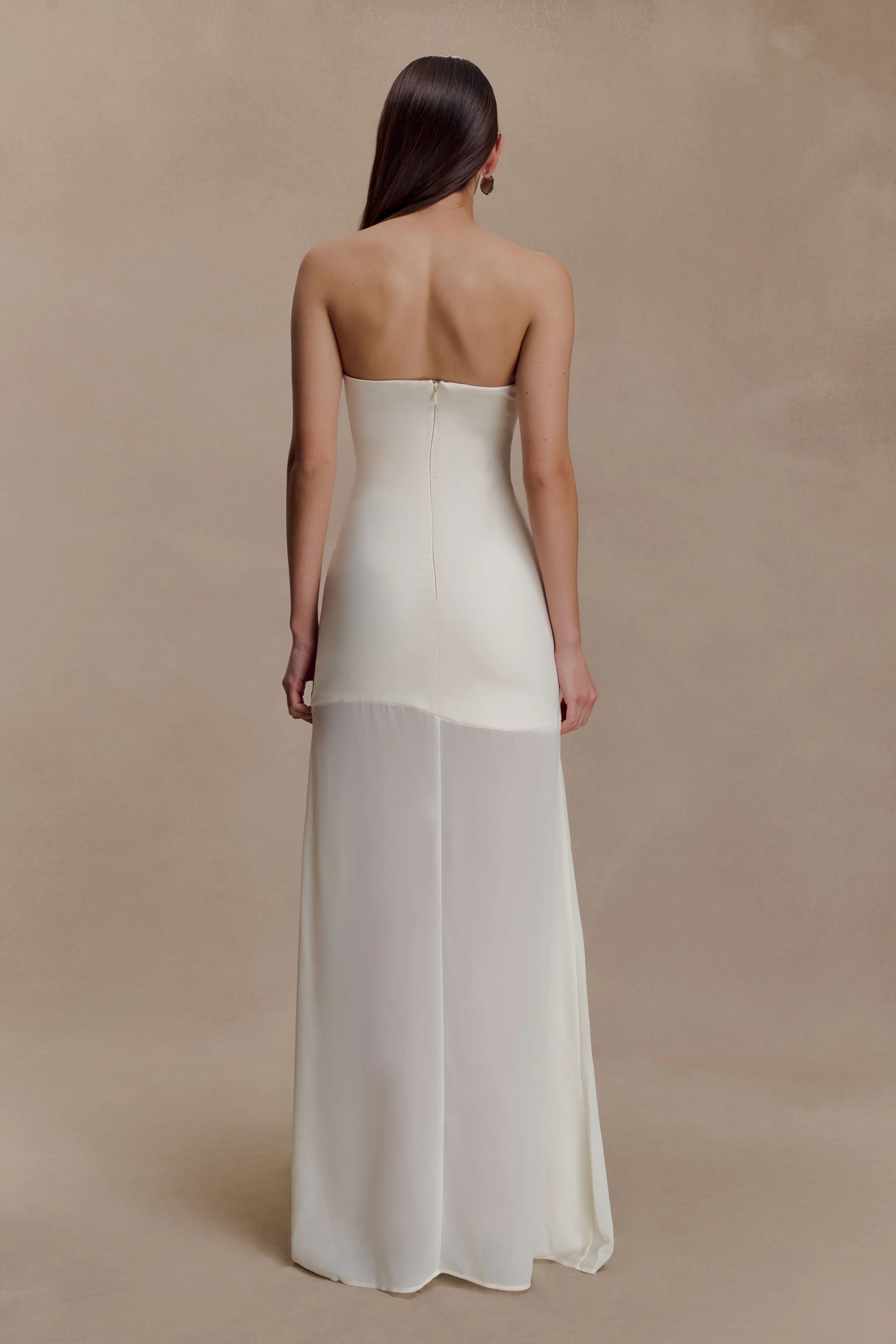 Mason Crepe And Chiffon Maxi Dress - Ivory | Meshki UK
