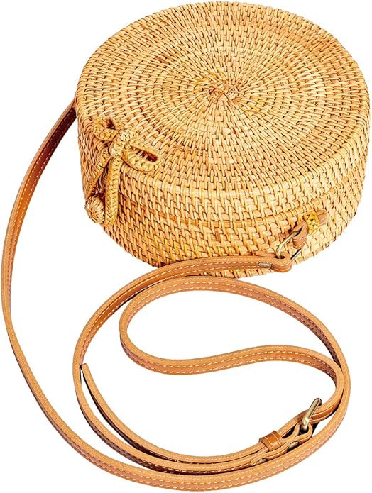 Lefur Handwoven Round Rattan Bag for Women Straw Bag Beach Crossbody Purse with Shoulder Straps L... | Amazon (US)